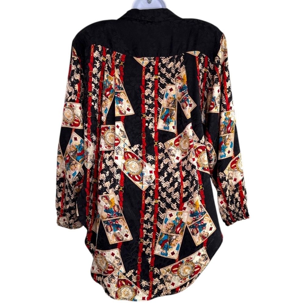 Vintage Diane Freis Original Silk Top Playing Cards Print Sz L Boho Luxe Artsy - Picture 3 of 5